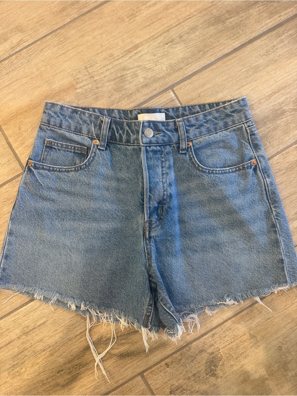H&M Light Blue Denim Frayed Hem Shorts